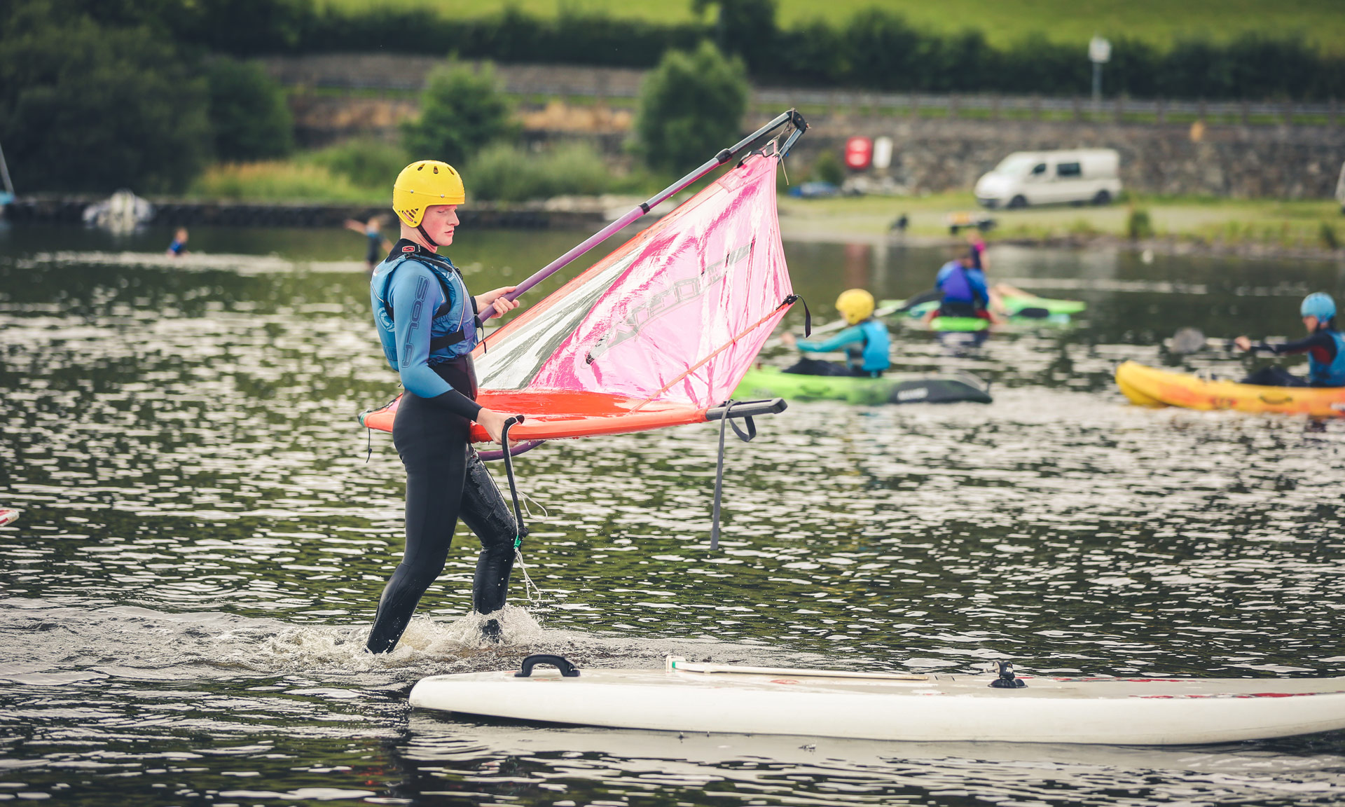 Man takes part in water activities on Llyn Tegid